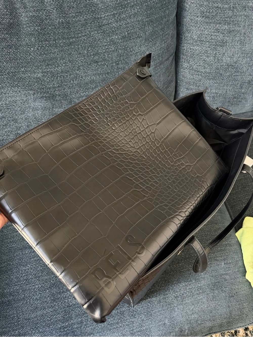 Béis Large Work Tote in Black Croc